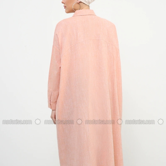 Pastel orange oversized shirt|%100 cotton|Summer - Picture 2 of 5